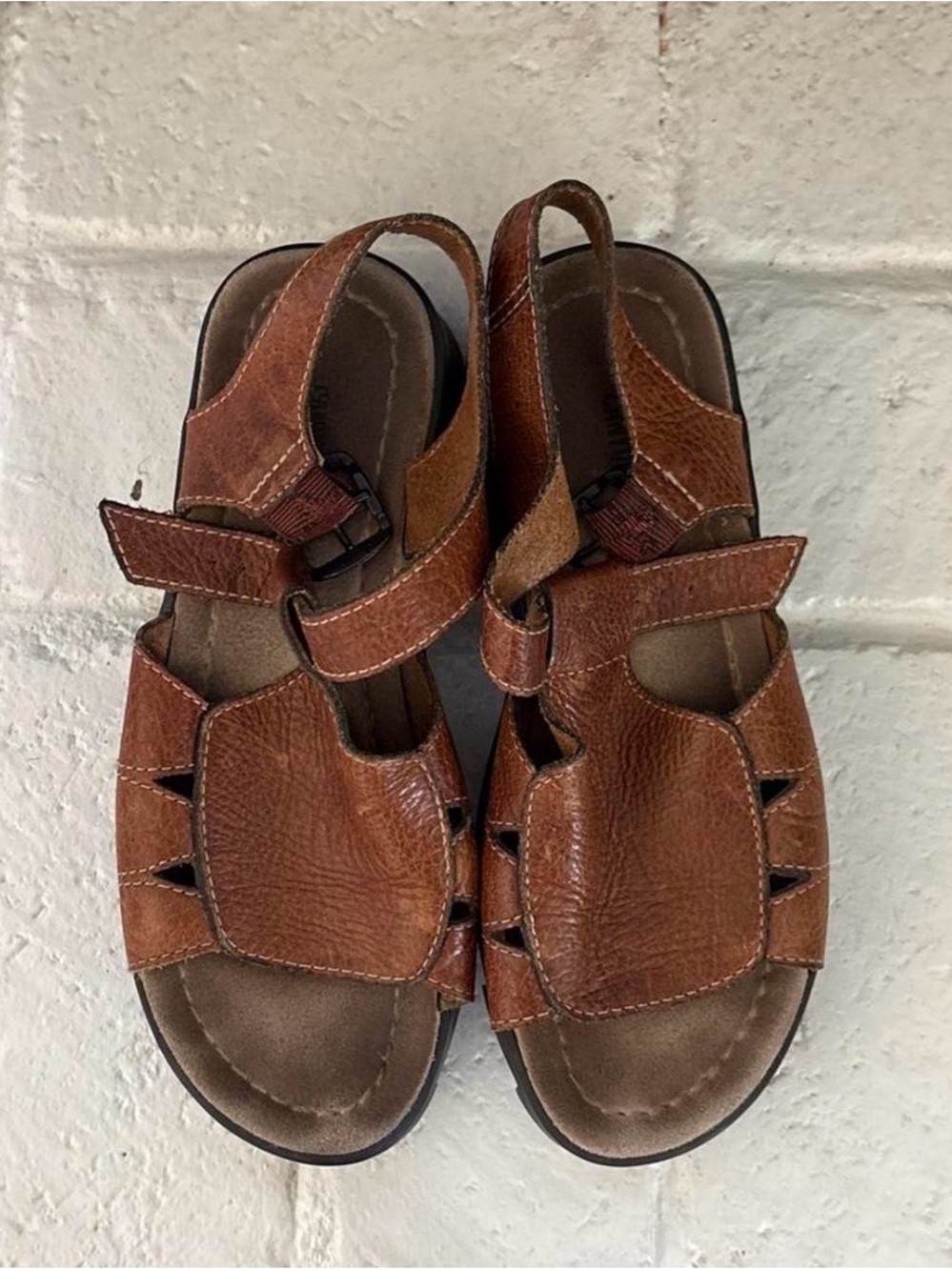Brown Leather Adjustable Strap Sandals